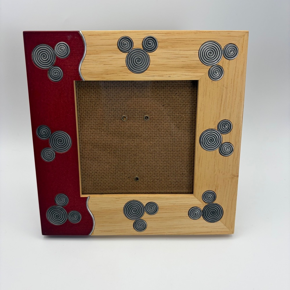 Disney Parks Mickey Mouse Spiral Wood Picture Frame Red Natural 3.5x3.5 Tabletop
